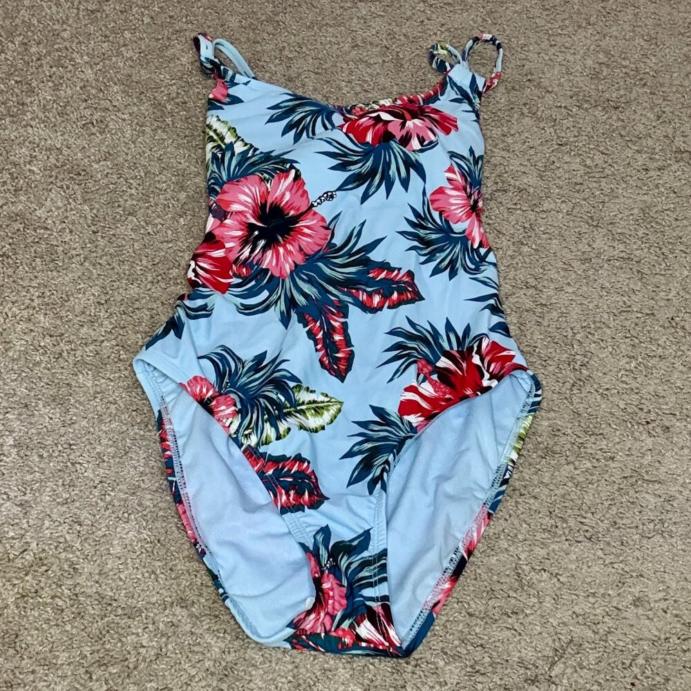 Kona Sol Light Blue Floral One-Piece Swimsuit